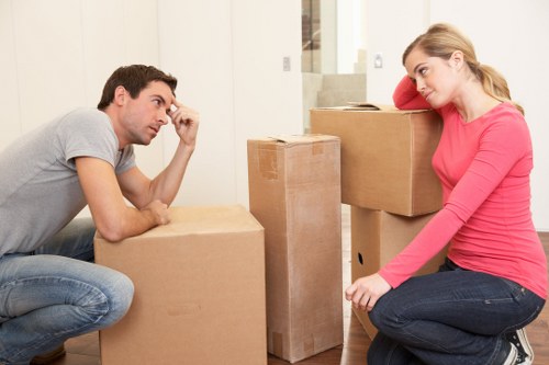 Office furniture and boxes being moved for a Brompton company